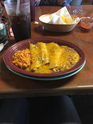 Three Chicken Enchiladas yummy!!!