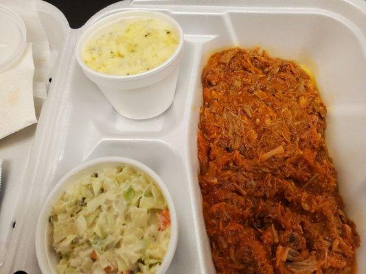 Bbq pork with slaw and potato salad