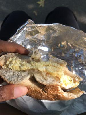 Egg on whole wheat bagel