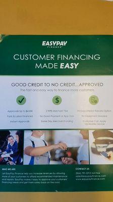 At Phil's excellent Auto Service Inc  we are now using EasyPay  financing to help customers with repair needs.