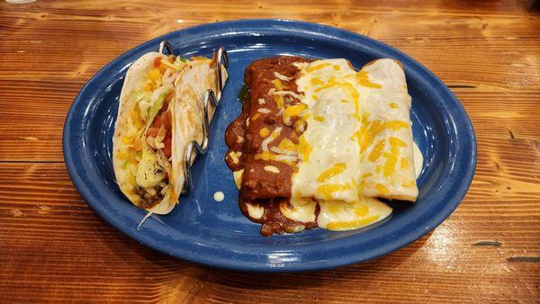 3 enchiladas and taco