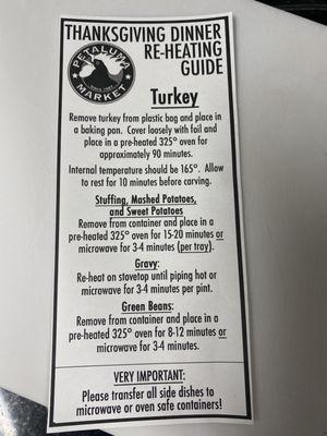 Heating Instructions for Thanksgiving Dinner