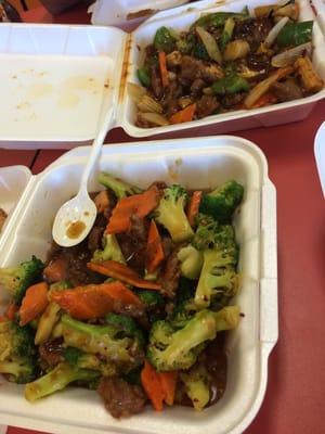 Broccoli beef and beef with vegetables