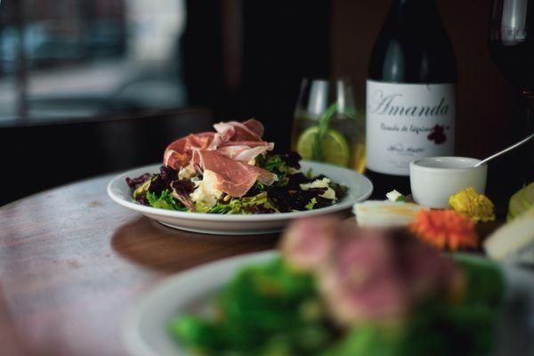 Black Mission Fig and Gorgonzola Salad with Prosciutto di Parma, Pine Nuts and Balsamic Vinaigrette