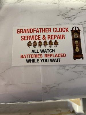 We do all watch battery replaced while you wait.