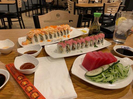 King Roll , Spider Roll , 5 pc. 4 ounce Tuna Sashimi