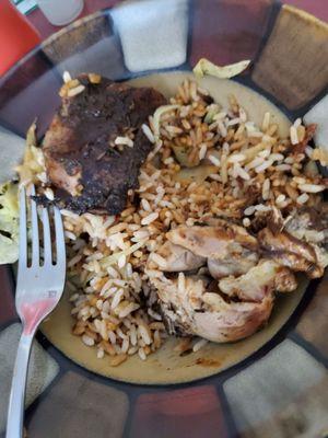 Jerk chicken with rice and peas