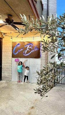 When u enter there a cute patio surrounded by olive  trees. Really pretty.