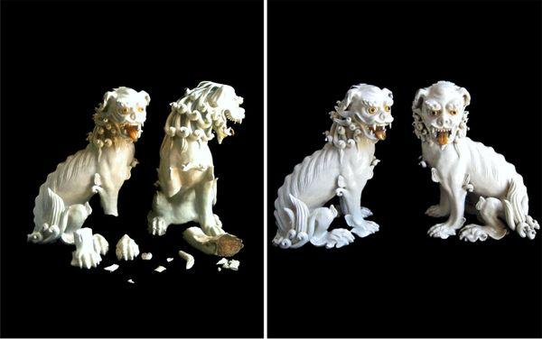 Ceramic Repair Restoration Chinese Foo Dogs   Before & After