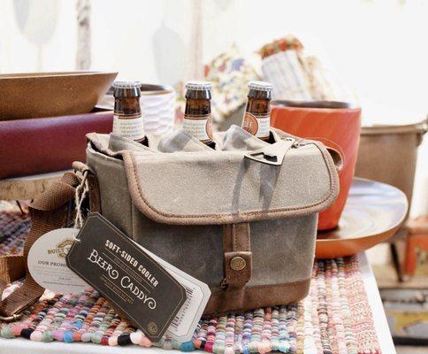 Classy, waxed canvas beer caddy(with retractable bottle opener)!