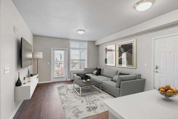 Kitchen and Living Room of a unit at West Parc Apartments