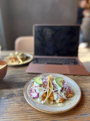 great place to get work done during happy hour! they have taco, app, and drink deals.