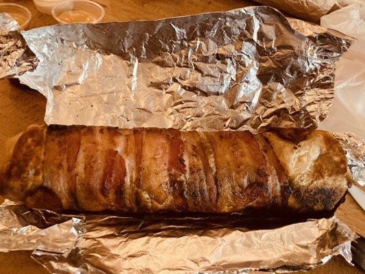 Bacon wrapped steak burrito