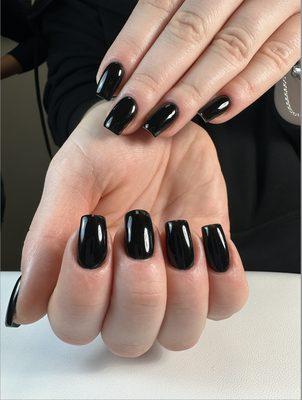 Stunning Black Russian Manicure. Minimizes damage to the natural nail, promoting healthier growth and reducing the risk of breakage.