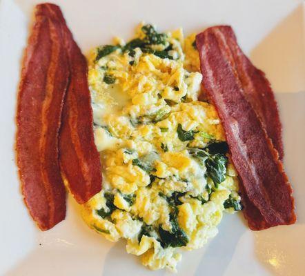 Scrambled Egg Whites with Spinach & Pepper Jack and Turkey Bacon