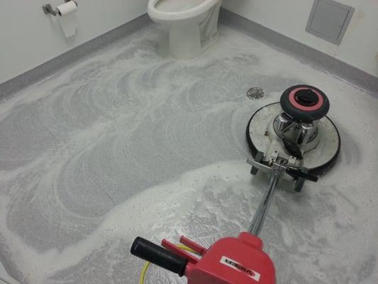 Restroom Deep clean of walls, flooring and disinfect.