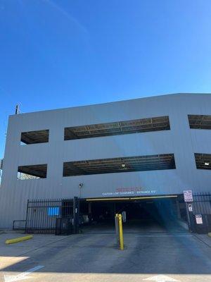 Parking garage. If your vehicle is oversized, you can drive past the garage and follow the road to the designated parking spaces.