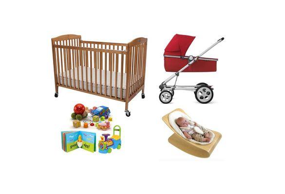 We rent full size wooden cribs, high end strollers, and toy packages!