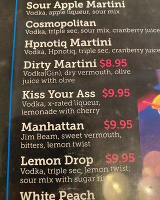 Drink menu