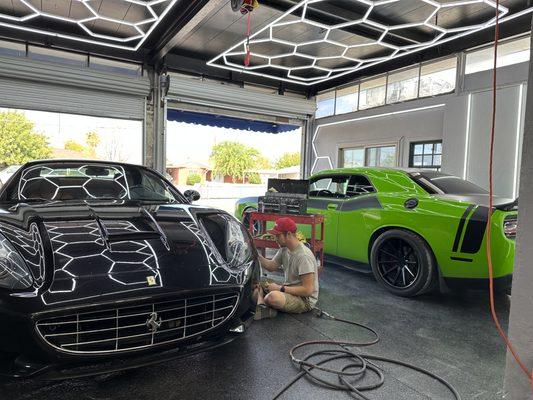 Hard at work doing wheel repair on this Ferrari