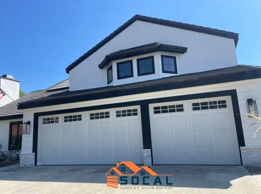 16 X 7 & 9 X 7 | Overlay Carriage House | Stockton Clear Glass | SoCal Garage Door Repair