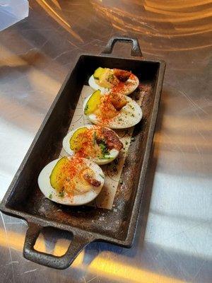 Deviled eggs. Pricey but awesome