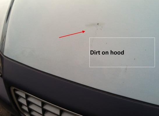 There were dirt spots on the hood. I could actually scratch them off with my finger nail.