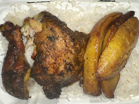 1/4 chicken, rice and sweet plantains