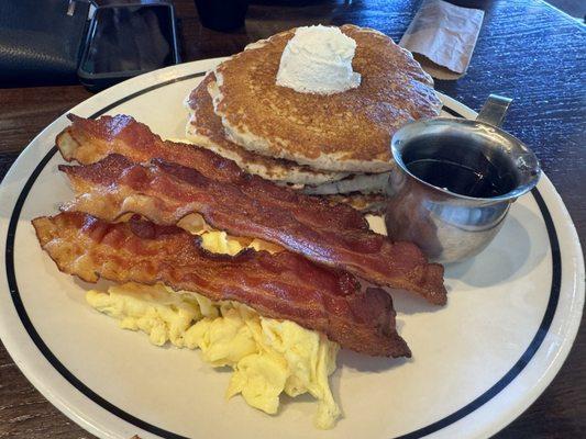 Pancake, egg and bacon combo