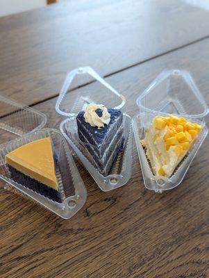 Ube flan, ube Overload, mango supreme cake slices