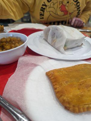 The beef patty, and curry chickpeas.