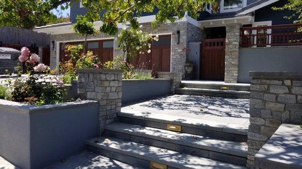 Entrance steps of Bluestone. Rocky Mt. stone veneer on columns & house.