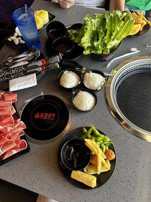 Brisket, appetizers, steamed rice