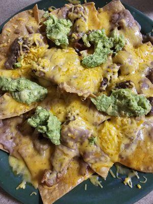 Normitas Nachos with mixed chicken/beef fajita meat