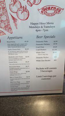 Happy hour menu