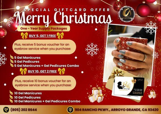 Merry Christmas Special Gift Card Offer at Golden Nails!  
This holiday season, give the gift of beauty and pampering--or treat yourse