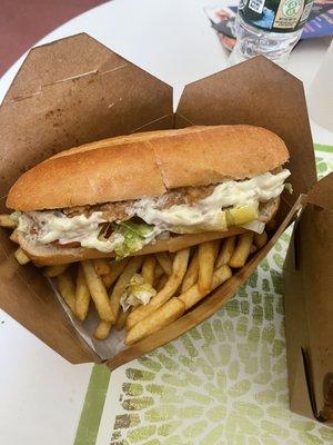 Fried Whiting Po'Boy with French Fries