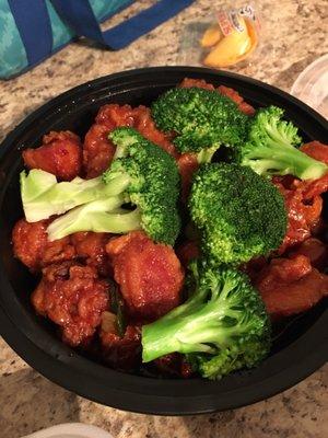 General tso chicken. Comes with side of rice for only $10