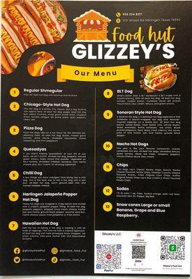 Glizzey's English Menu