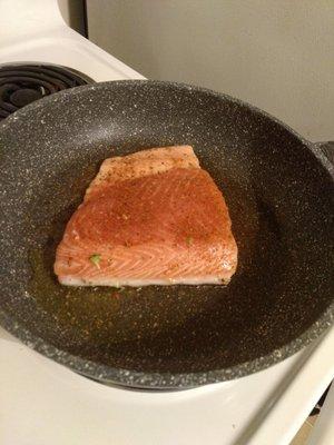 Got some Scottish salmon from Tate's for dinner. Skin side down. $19/lb.