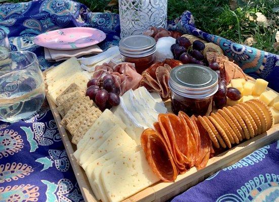 Homemade charcuterie board with all items bought from Aldi