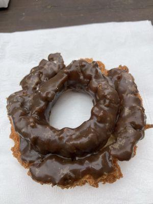 Chocolate covered old-fashioned doughnut