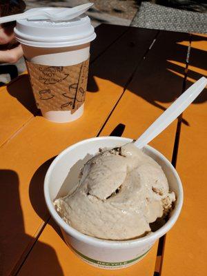 Brown Sugar Cinnamon Affogato w/espresso, brown sugar cinnamon ice cream hidden in the coffee cup and a scoop of ice cream (see review)