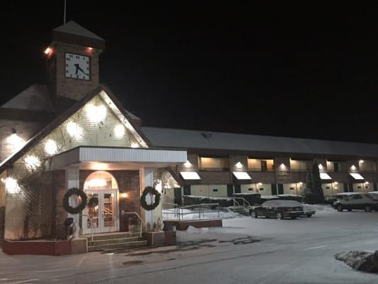 Our lobby entrance and building in the winter