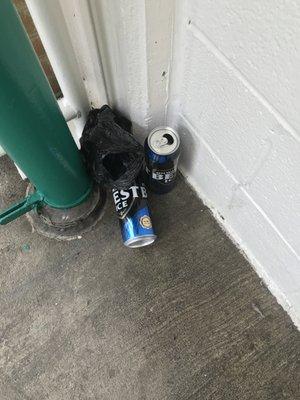 On any given day, you'll also find a lot trash like this in the stairwell.  There are a quite a few vagrants in the area.