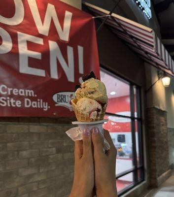 Waffle cone with two scoops