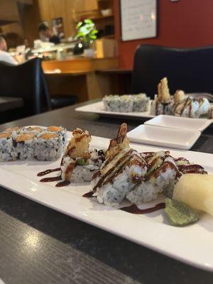 Spicy Salmon Roll and Shrimp Tempura