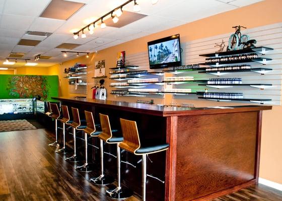 Stop by and sample our E-Liquids at our Solid Oak Bar! We use USB Pass throughs to make it easy to enjoy FREE SAMPLES!