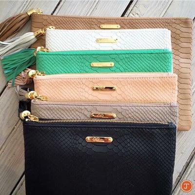 Gigi New York clutches available in multiple sizes at select Jeantherapy locations!