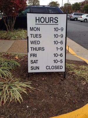 Hours as of 11/1/2014.